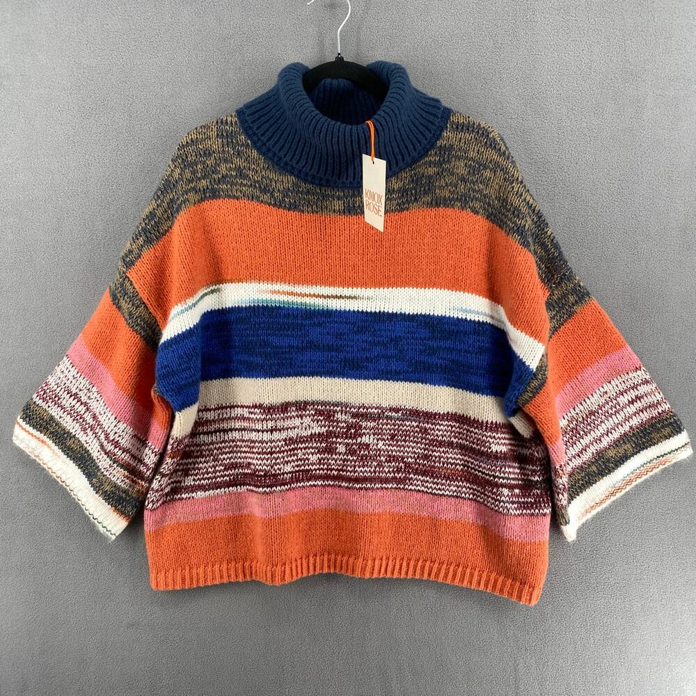 Knox Rose Boxy Fit Turtleneck Quarter Wide Sleeve‎ Sweater Womens XL Striped